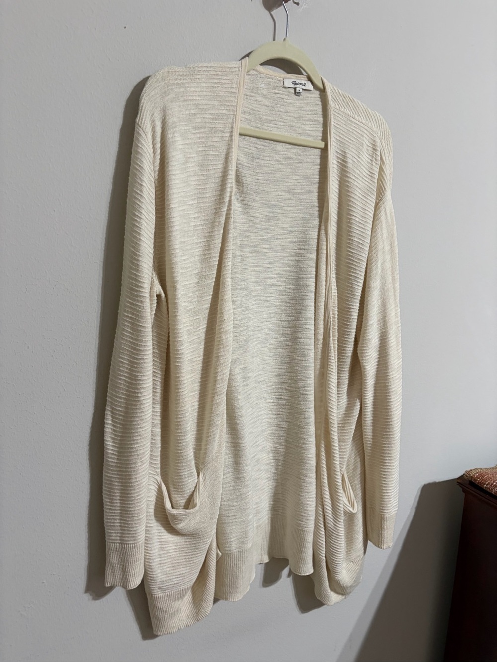 Madewell Summer Ryder Cardigan Sweater Stripe Pearl Ivory Open-Front Pocket SZ M - Picture 10 of 13